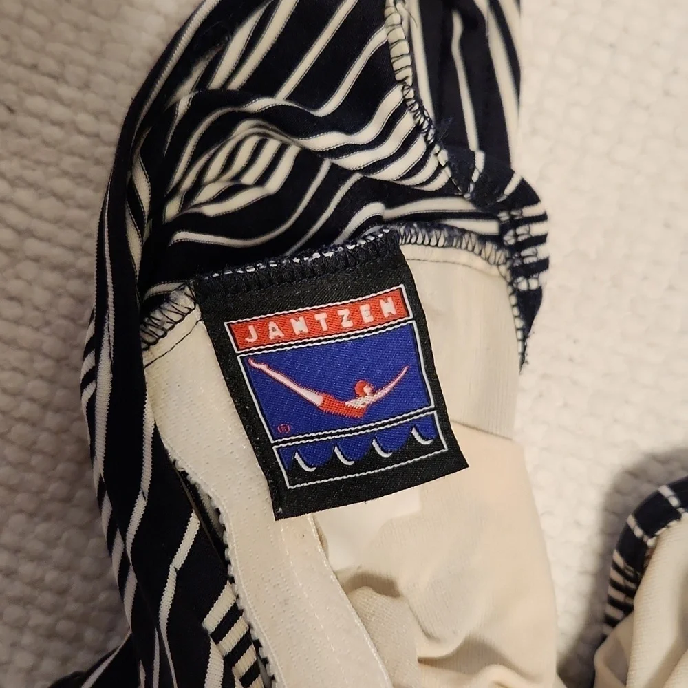 Vintage Jantzen dark navy/white  striped one-piece swimsuit/romper